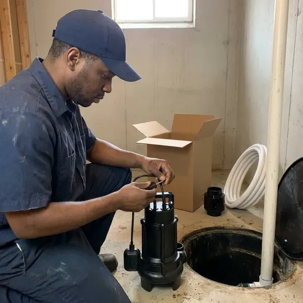 HNV Plumbing technician providing basement sump pump installation in Post Falls, ID